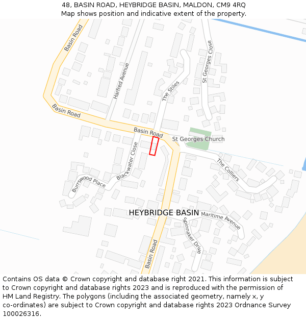 48, BASIN ROAD, HEYBRIDGE BASIN, MALDON, CM9 4RQ: Location map and indicative extent of plot