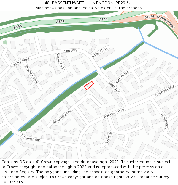 48, BASSENTHWAITE, HUNTINGDON, PE29 6UL: Location map and indicative extent of plot