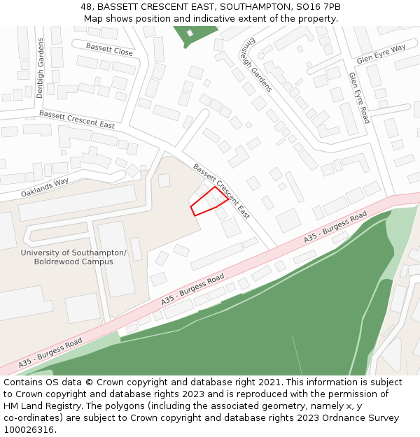 48, BASSETT CRESCENT EAST, SOUTHAMPTON, SO16 7PB: Location map and indicative extent of plot