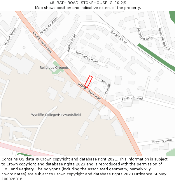 48, BATH ROAD, STONEHOUSE, GL10 2JS: Location map and indicative extent of plot