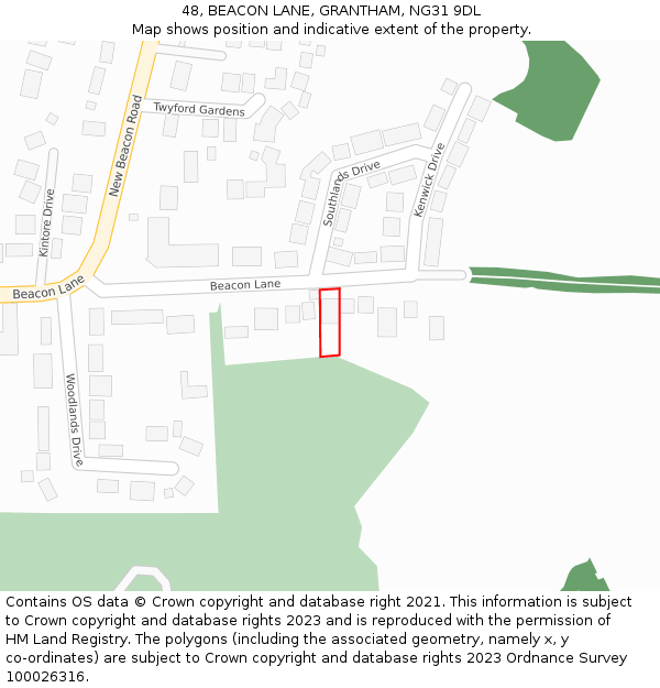 48, BEACON LANE, GRANTHAM, NG31 9DL: Location map and indicative extent of plot
