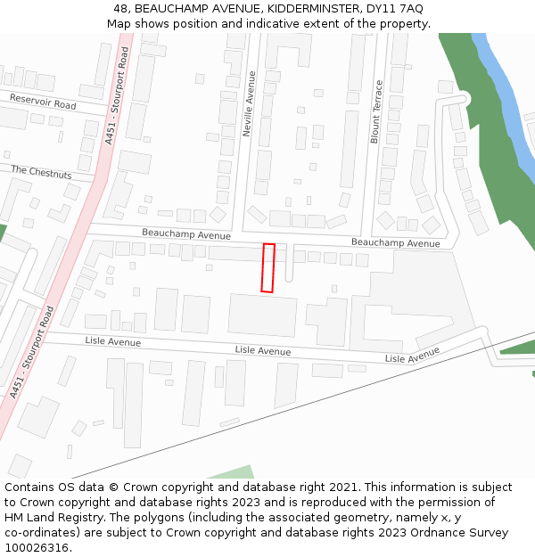 48, BEAUCHAMP AVENUE, KIDDERMINSTER, DY11 7AQ: Location map and indicative extent of plot