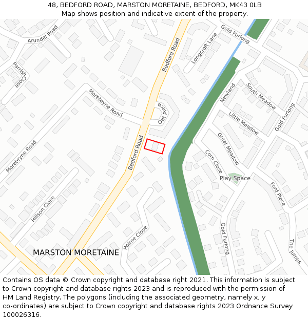 48, BEDFORD ROAD, MARSTON MORETAINE, BEDFORD, MK43 0LB: Location map and indicative extent of plot