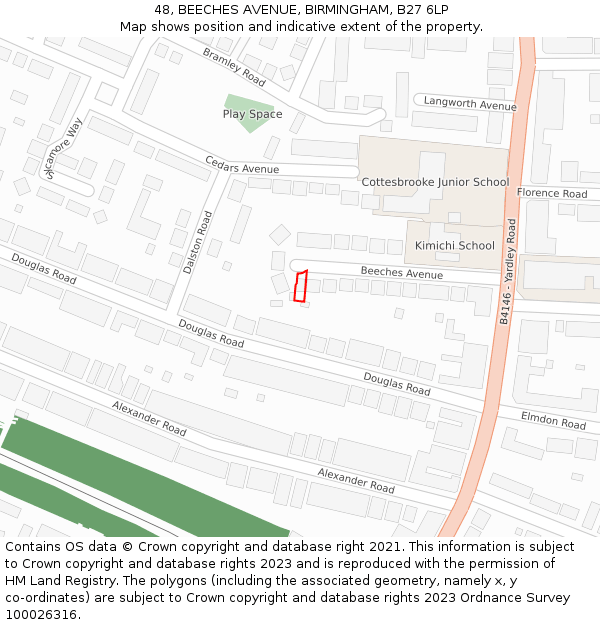 48, BEECHES AVENUE, BIRMINGHAM, B27 6LP: Location map and indicative extent of plot