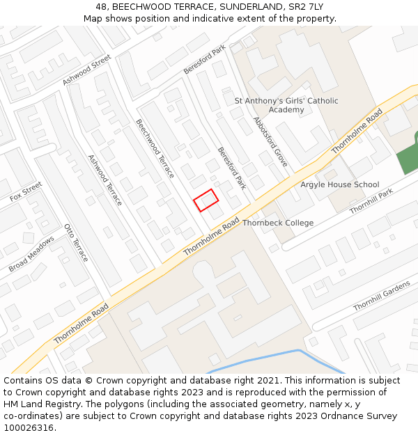 48, BEECHWOOD TERRACE, SUNDERLAND, SR2 7LY: Location map and indicative extent of plot