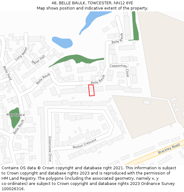48, BELLE BAULK, TOWCESTER, NN12 6YE: Location map and indicative extent of plot