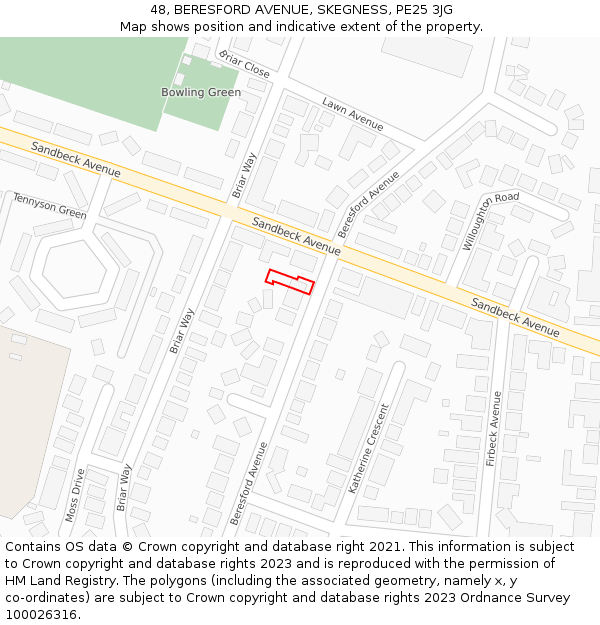 48, BERESFORD AVENUE, SKEGNESS, PE25 3JG: Location map and indicative extent of plot