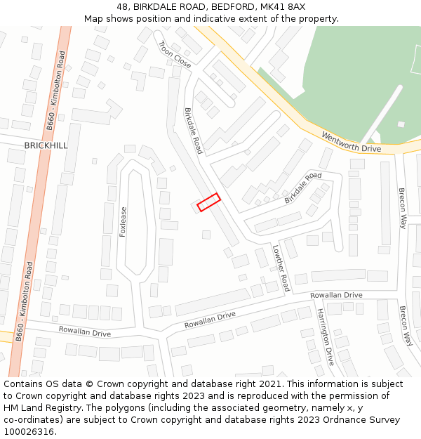 48, BIRKDALE ROAD, BEDFORD, MK41 8AX: Location map and indicative extent of plot