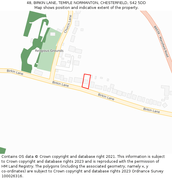 48, BIRKIN LANE, TEMPLE NORMANTON, CHESTERFIELD, S42 5DD: Location map and indicative extent of plot