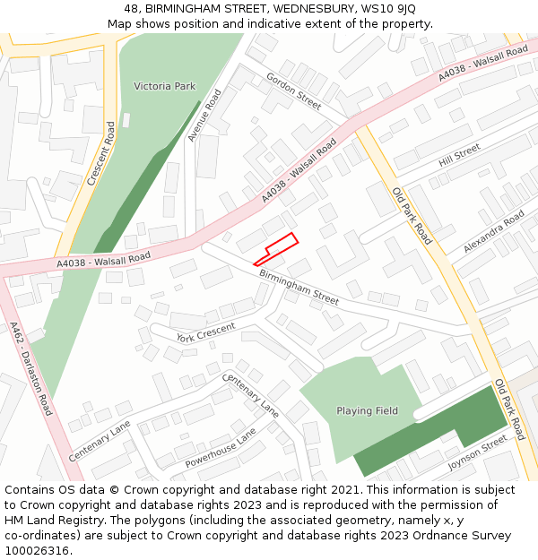 48, BIRMINGHAM STREET, WEDNESBURY, WS10 9JQ: Location map and indicative extent of plot
