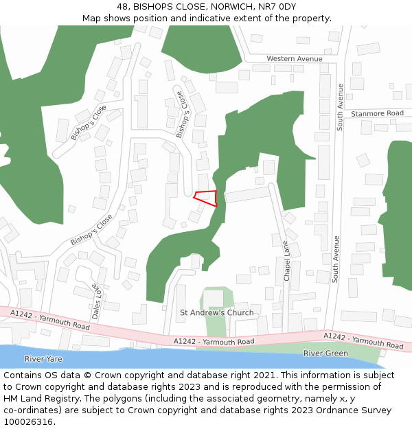 48, BISHOPS CLOSE, NORWICH, NR7 0DY: Location map and indicative extent of plot