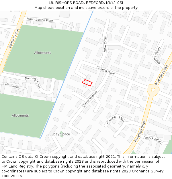 48, BISHOPS ROAD, BEDFORD, MK41 0SL: Location map and indicative extent of plot