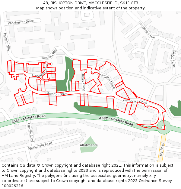 48, BISHOPTON DRIVE, MACCLESFIELD, SK11 8TR: Location map and indicative extent of plot