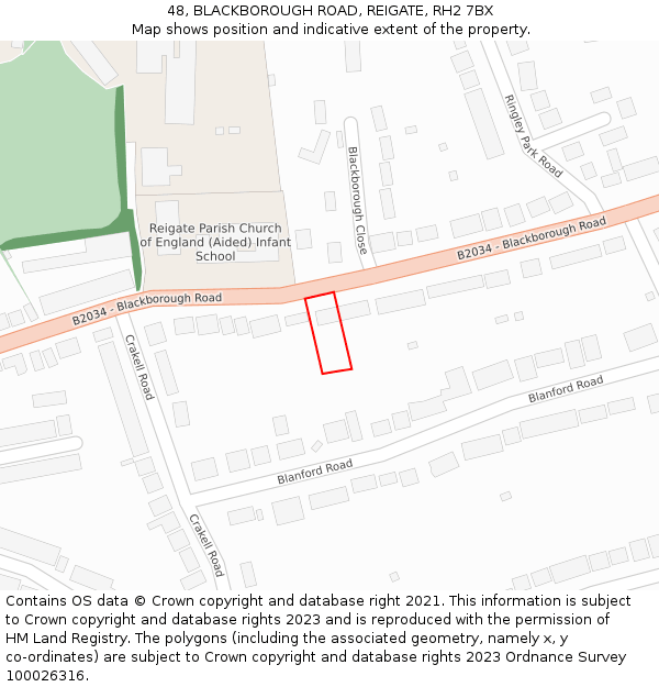 48, BLACKBOROUGH ROAD, REIGATE, RH2 7BX: Location map and indicative extent of plot