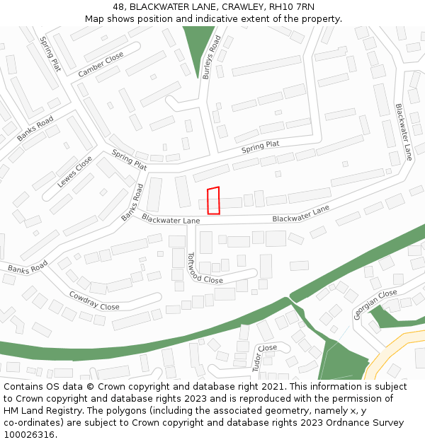 48, BLACKWATER LANE, CRAWLEY, RH10 7RN: Location map and indicative extent of plot