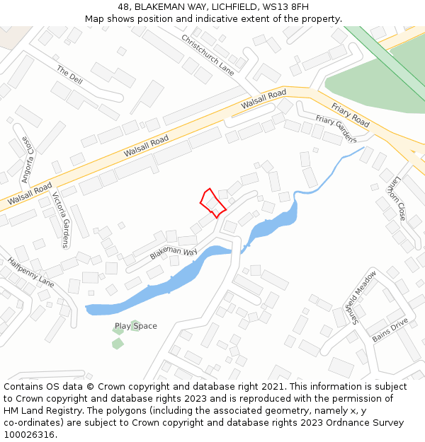 48, BLAKEMAN WAY, LICHFIELD, WS13 8FH: Location map and indicative extent of plot