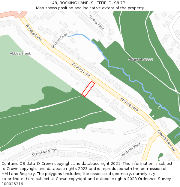 48, BOCKING LANE, SHEFFIELD, S8 7BH: Location map and indicative extent of plot