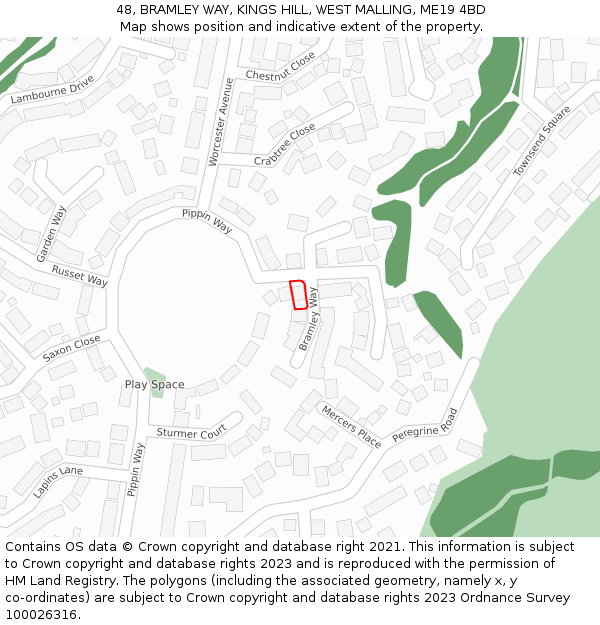 48, BRAMLEY WAY, KINGS HILL, WEST MALLING, ME19 4BD: Location map and indicative extent of plot