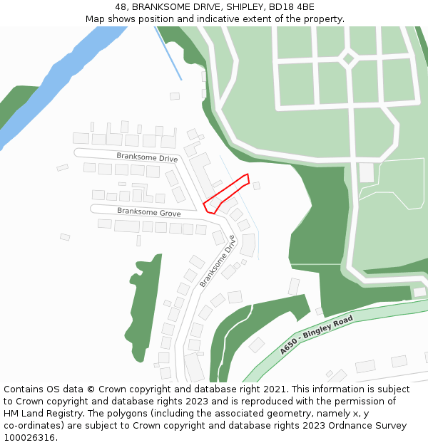 48, BRANKSOME DRIVE, SHIPLEY, BD18 4BE: Location map and indicative extent of plot