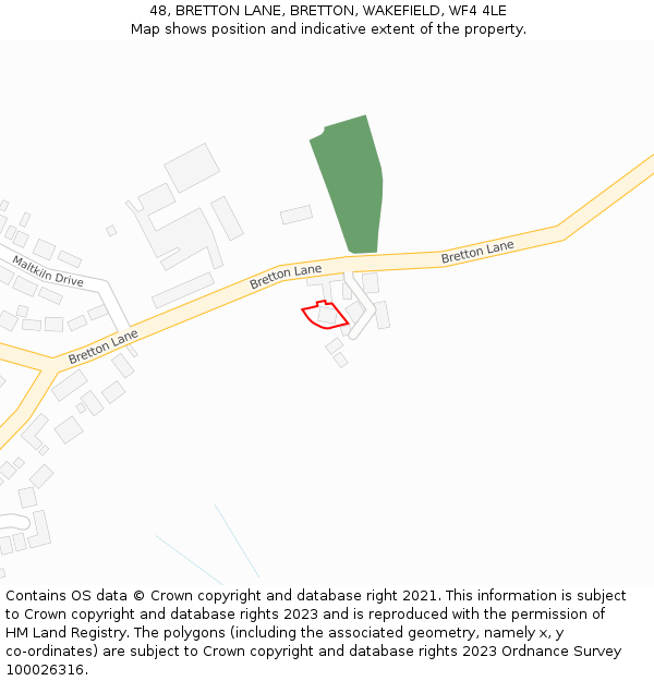 48, BRETTON LANE, BRETTON, WAKEFIELD, WF4 4LE: Location map and indicative extent of plot