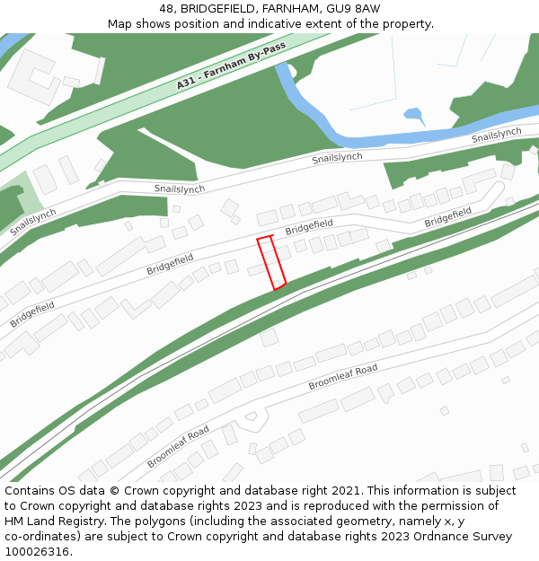 48, BRIDGEFIELD, FARNHAM, GU9 8AW: Location map and indicative extent of plot