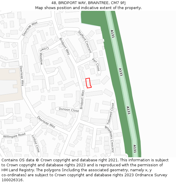 48, BRIDPORT WAY, BRAINTREE, CM7 9FJ: Location map and indicative extent of plot