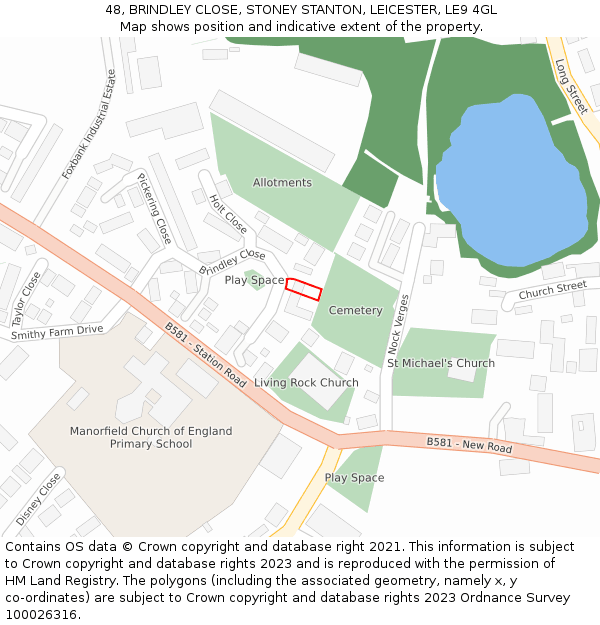 48, BRINDLEY CLOSE, STONEY STANTON, LEICESTER, LE9 4GL: Location map and indicative extent of plot