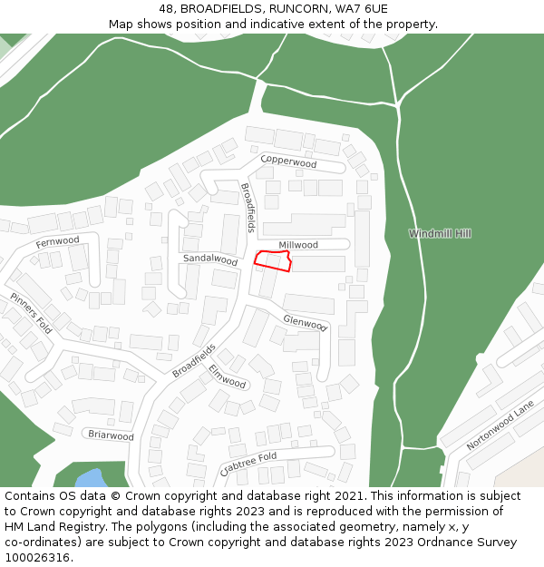 48, BROADFIELDS, RUNCORN, WA7 6UE: Location map and indicative extent of plot