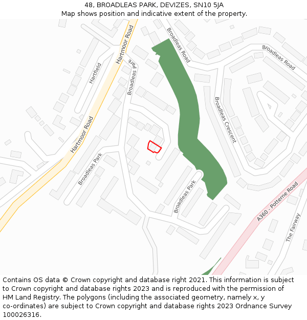 48, BROADLEAS PARK, DEVIZES, SN10 5JA: Location map and indicative extent of plot