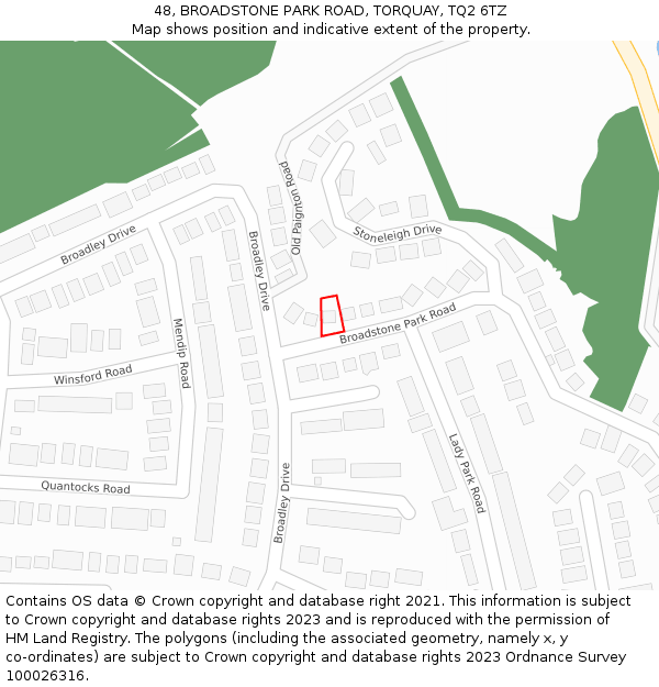 48, BROADSTONE PARK ROAD, TORQUAY, TQ2 6TZ: Location map and indicative extent of plot