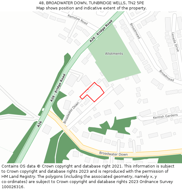 48, BROADWATER DOWN, TUNBRIDGE WELLS, TN2 5PE: Location map and indicative extent of plot