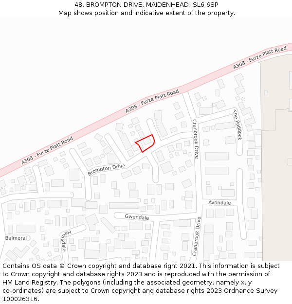 48, BROMPTON DRIVE, MAIDENHEAD, SL6 6SP: Location map and indicative extent of plot