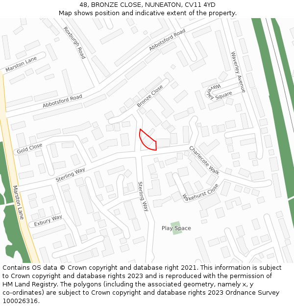 48, BRONZE CLOSE, NUNEATON, CV11 4YD: Location map and indicative extent of plot