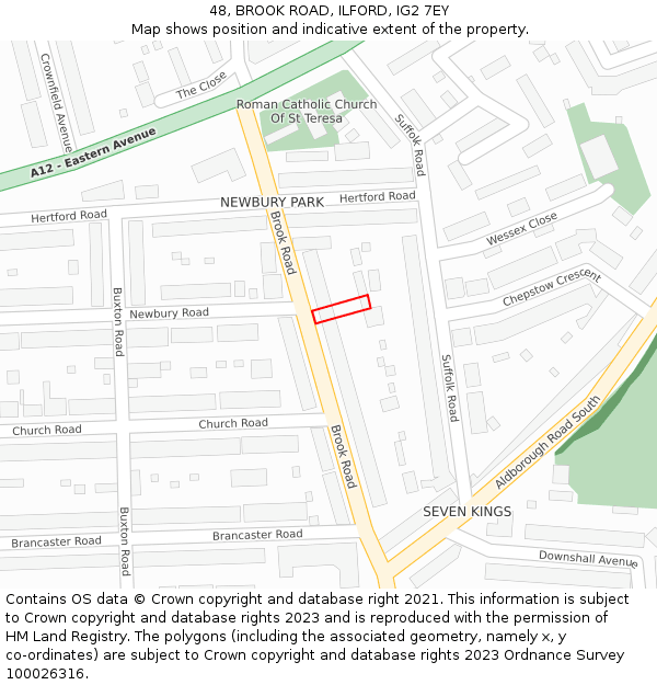 48, BROOK ROAD, ILFORD, IG2 7EY: Location map and indicative extent of plot