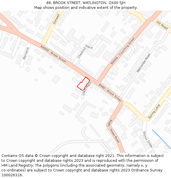 48, BROOK STREET, WATLINGTON, OX49 5JH: Location map and indicative extent of plot