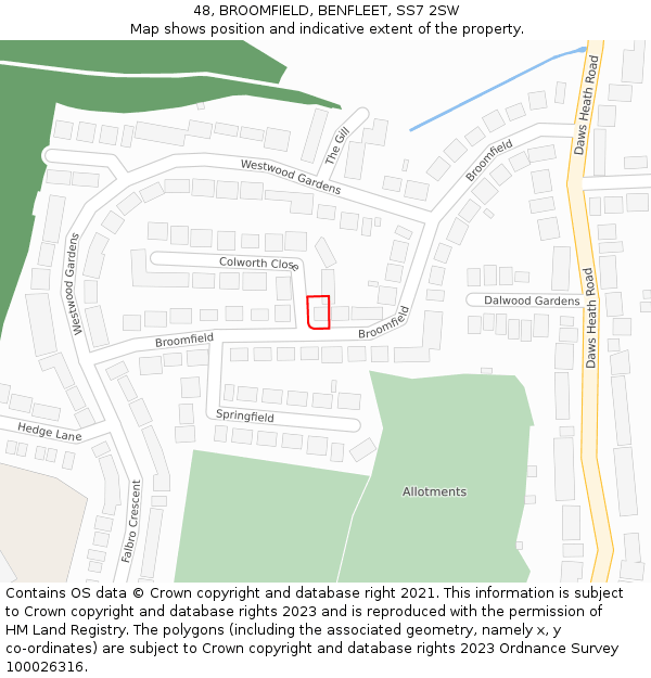 48, BROOMFIELD, BENFLEET, SS7 2SW: Location map and indicative extent of plot