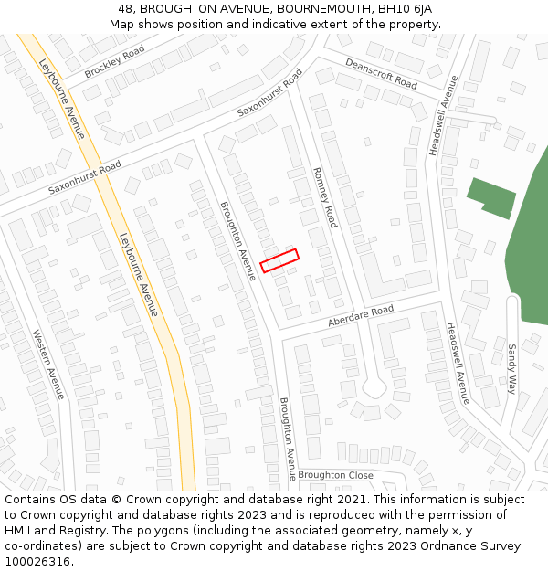 48, BROUGHTON AVENUE, BOURNEMOUTH, BH10 6JA: Location map and indicative extent of plot