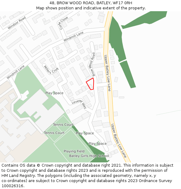 48, BROW WOOD ROAD, BATLEY, WF17 0RH: Location map and indicative extent of plot