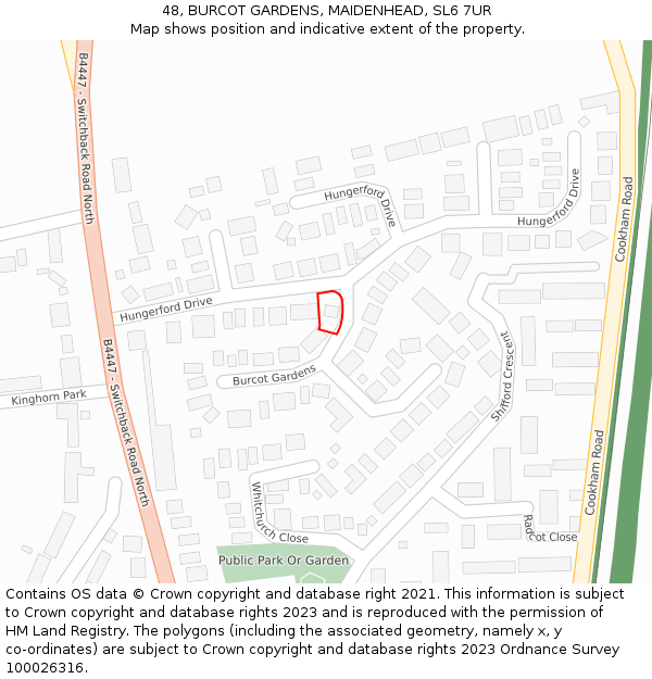 48, BURCOT GARDENS, MAIDENHEAD, SL6 7UR: Location map and indicative extent of plot