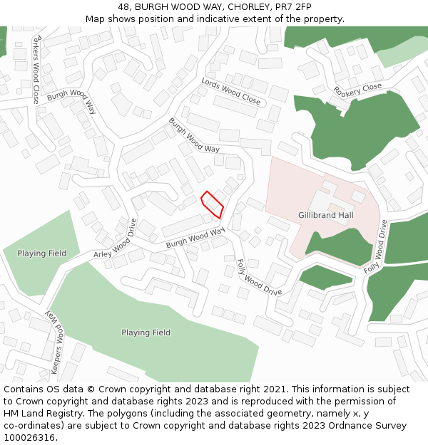 48, BURGH WOOD WAY, CHORLEY, PR7 2FP: Location map and indicative extent of plot