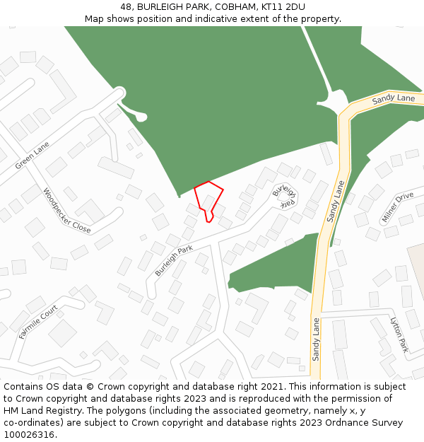 48, BURLEIGH PARK, COBHAM, KT11 2DU: Location map and indicative extent of plot