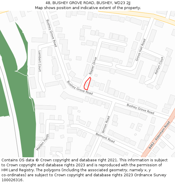 48, BUSHEY GROVE ROAD, BUSHEY, WD23 2JJ: Location map and indicative extent of plot