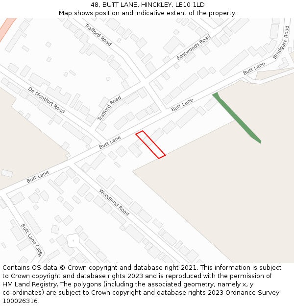 48, BUTT LANE, HINCKLEY, LE10 1LD: Location map and indicative extent of plot