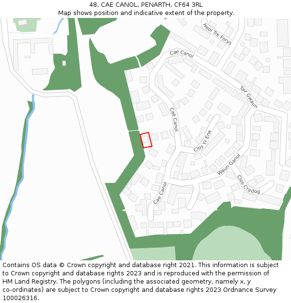 48, CAE CANOL, PENARTH, CF64 3RL: Location map and indicative extent of plot