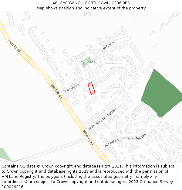 48, CAE GANOL, PORTHCAWL, CF36 3RS: Location map and indicative extent of plot