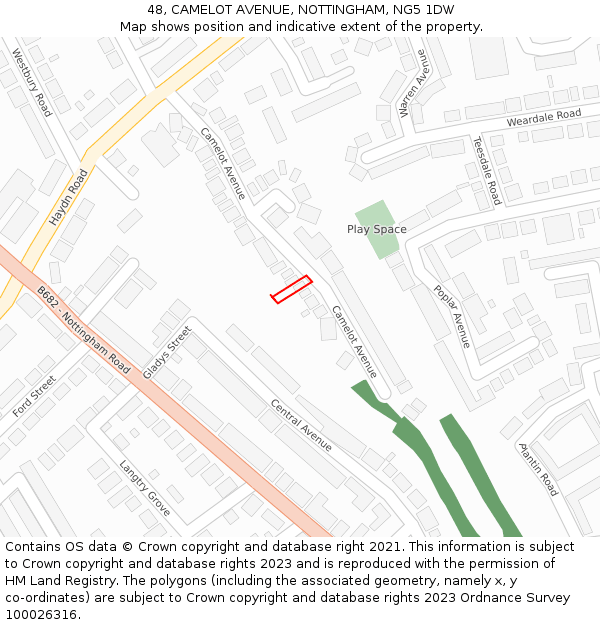 48, CAMELOT AVENUE, NOTTINGHAM, NG5 1DW: Location map and indicative extent of plot