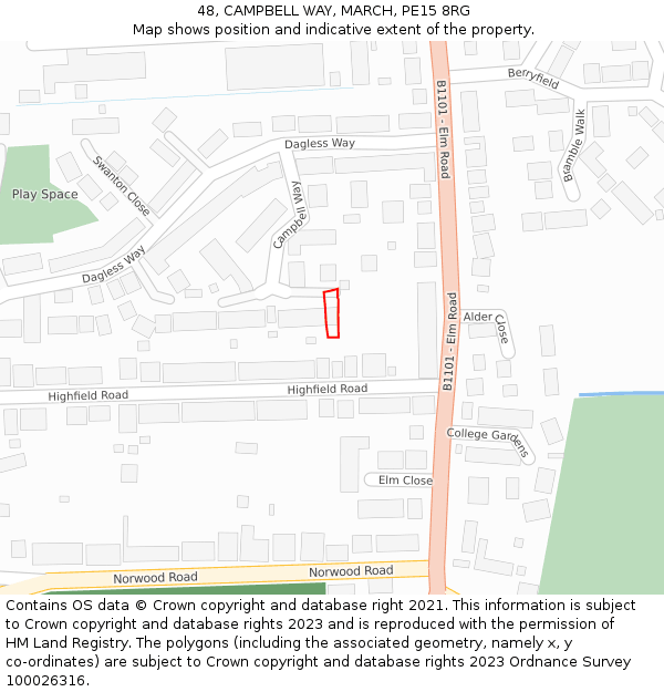 48, CAMPBELL WAY, MARCH, PE15 8RG: Location map and indicative extent of plot