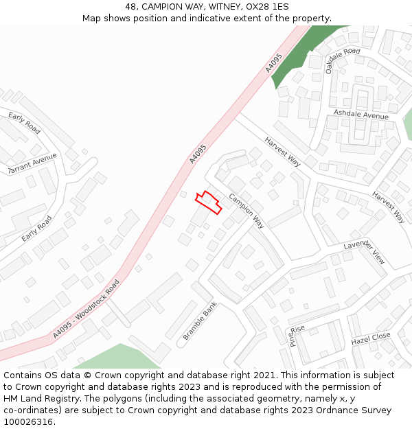 48, CAMPION WAY, WITNEY, OX28 1ES: Location map and indicative extent of plot