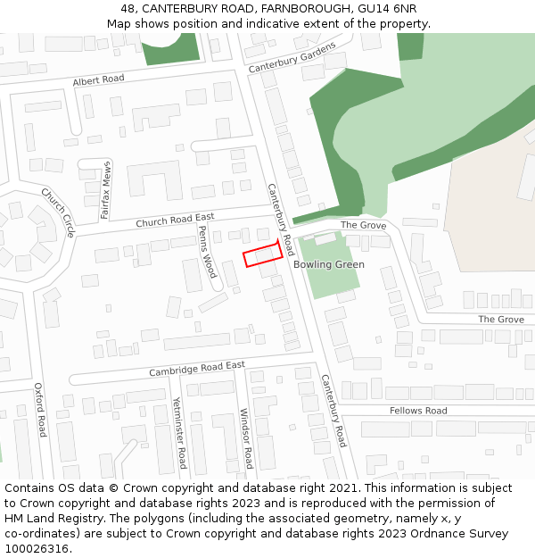48, CANTERBURY ROAD, FARNBOROUGH, GU14 6NR: Location map and indicative extent of plot