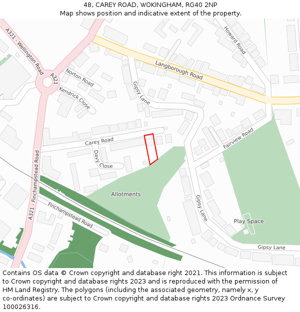 48, CAREY ROAD, WOKINGHAM, RG40 2NP: Location map and indicative extent of plot